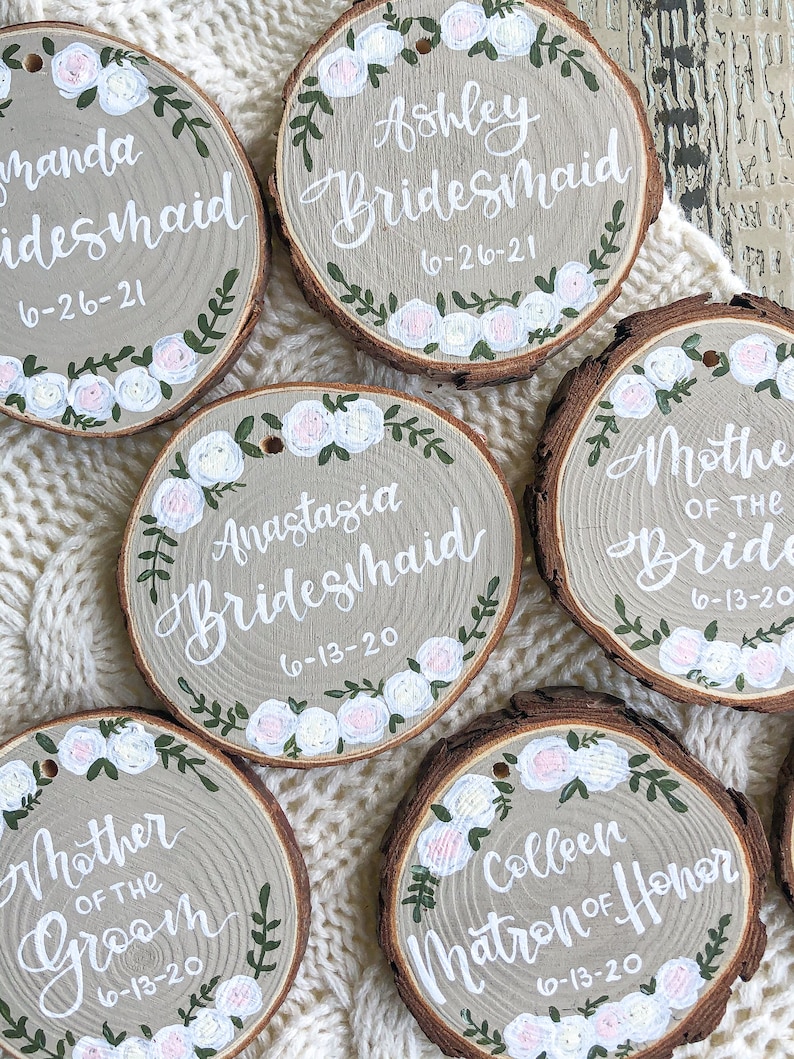 Hand-painted Bridal Party Ornaments/ Bridesmaid Ornament/ Bridal Party Gifts/ Keepsake Ornament/ Bridesmaid Proposal image 1