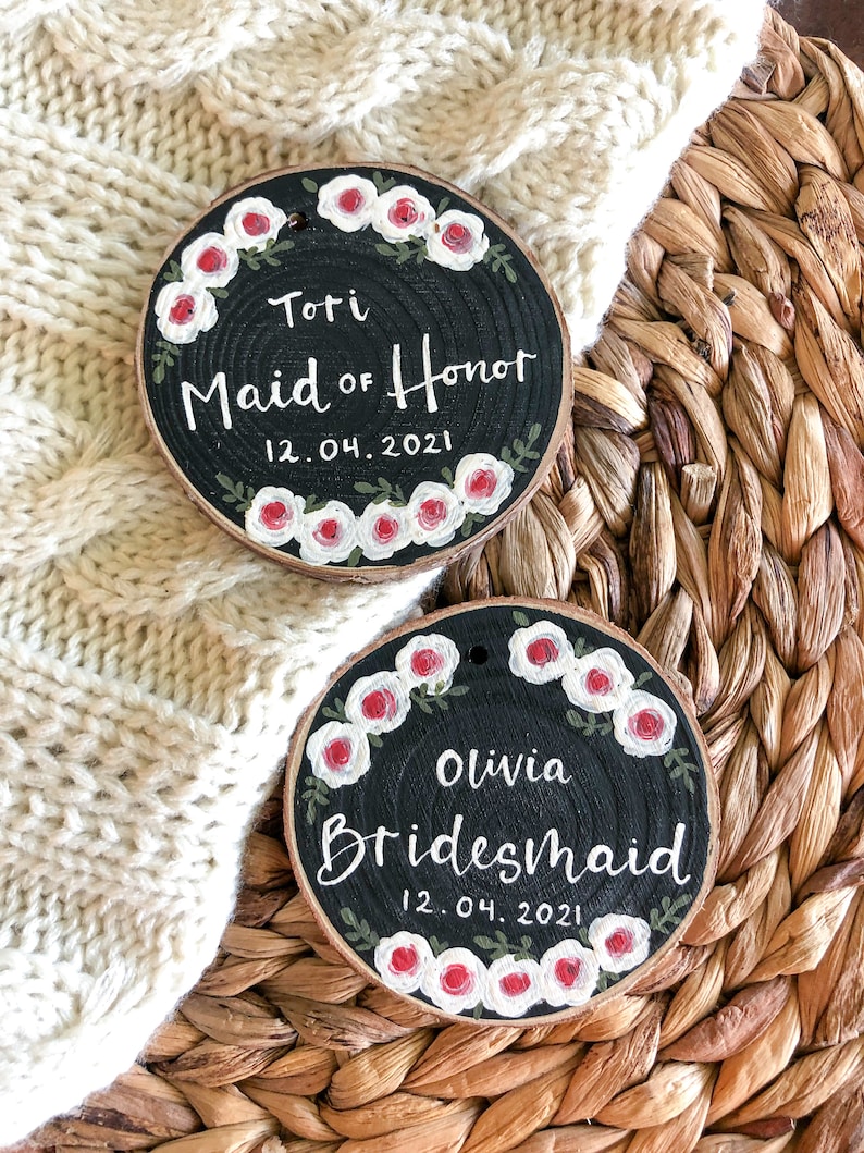 Hand-painted Bridal Party Ornaments/ Bridesmaid Ornament/ Bridal Party Gifts/ Keepsake Ornament/ Bridesmaid Proposal image 8