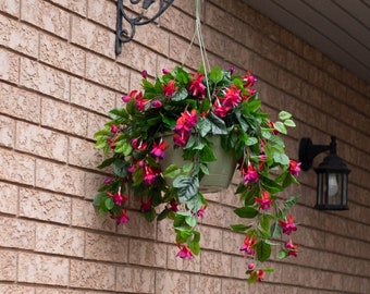 Panier artificiel à fleurs Fuchsia