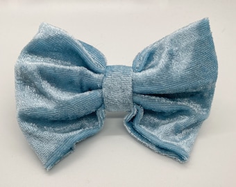 Baby Blue Crushed Velvet Dog Bow Tie – Handmade Pet Collar Accessory