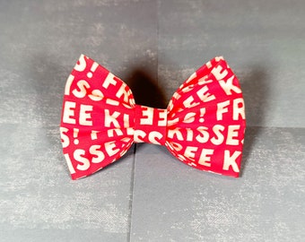 Free Kisses Dog Bow, Valentines Day Bow Tie, Dog Collar Bow, Cat Bow, Cat Collar Bow, Valentine Pet Dog