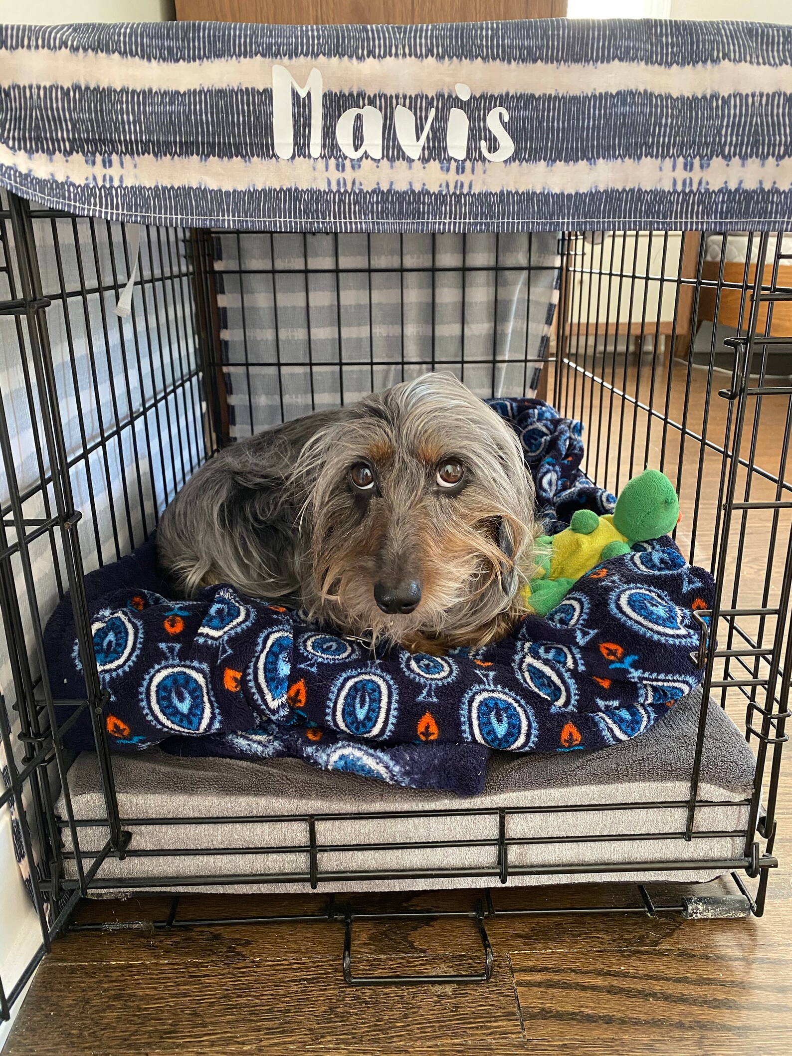 View of Indigo Stripe Personalized Crate Cover (FABRIC COVER ONLY) - Etsy