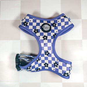 Purple Checkered Flower Harness, Dog Harness, Cat Harness, Walking Harness, Girly Dog Harness