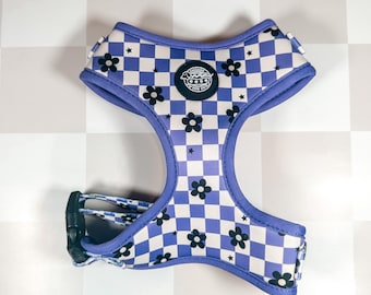 Purple Checkered Flower Dog Harness, Girly Walking Harness
