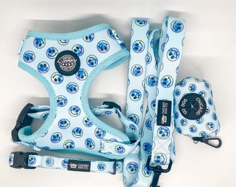 Tie Dye Smiley Harness, Collar, Leash and Poop Bag Holder Bundle