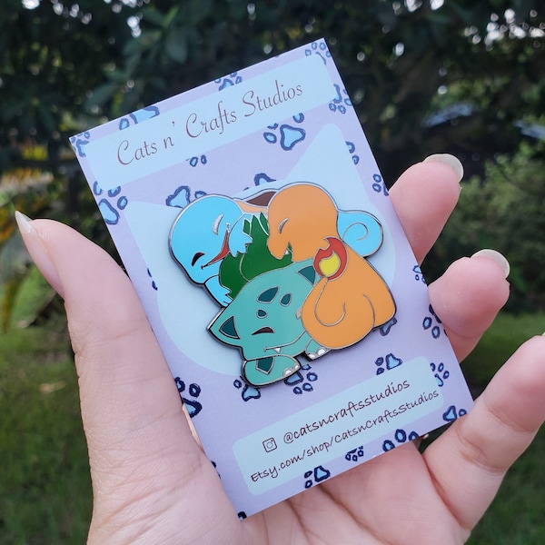 Bulbasaur Charmander Squirtle Red and Blue Starters Enamel Pin Pokemon Inspired