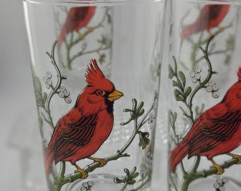 Vintage Libby Glassware Set of 4 Cardinal Tumblers. 1960's to 1970's. 5.25" tall, hold 12oz. All paint is in Excellent condition. Pre-owned
