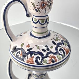 French Pottery Candlestick. Rouen Faience Pottery. Hand painted in France
