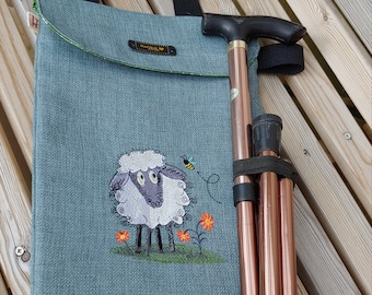 Folding walking stick cane carry bag. Handmade bag for mobility cane. Shoulder strap or hang on your wheelchair or scooter. Accessible gift