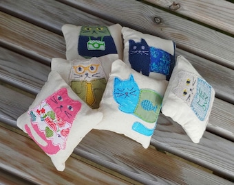 Handmade Embroidered Catnip Toy: Whimsical Cat Design filled with fresh organic catnip and light polyfil. Durable play kicker bags