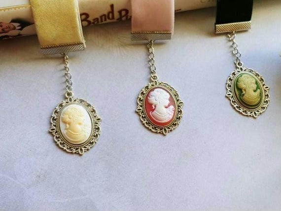 Victorian inspired elegant velvet cameo handmade ribbon bookmark. Perfect gift for any book reader who appreciates unique elegance