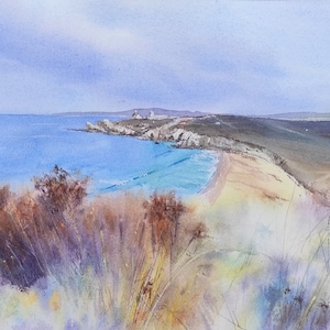 Watercolor Painting: Coastal Painting of ocean, Seascape