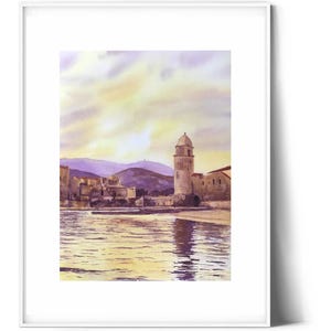 Pintura em aquarela do porto de Collioure