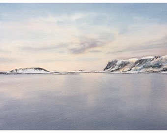 watercolor seascape painting ocean art North sea Norway