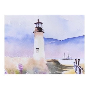 Coastal Charm: Lighthouse Watercolor Painting