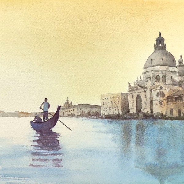 Aquarelle Venise coucher de soleil