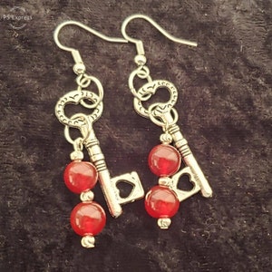 Earrings - Key To Your Heart with Ruby and Sterling Silver Beads
