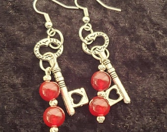 Earrings - Key To Your Heart with Ruby and Sterling Silver Beads