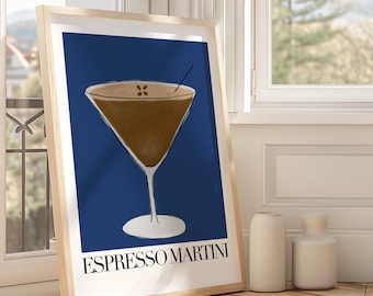 Impresión artística de Espresso Martini: Decoración colorida para carrito de bar