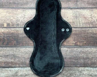 OBV CUSTOM Black with Silver 6" - 16" Cloth Pad | Bamboo core, Windpro back | Reusable Menstrual Organic Velour Zero Waste Period