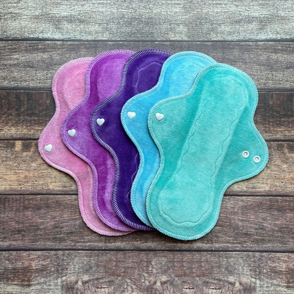 6" - 16" OBV Pastels Cloth Pads Set of 5 - moderate heavy - Windpro back Cloth Pad Kit - Reusable Menstrual Pad mama cloth bamboo velour