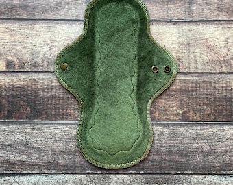 OBV CUSTOM Moss Green 6" - 16" Cloth Pad, Super Soft | Bamboo core, Windpro back | Organic Velour | Serged Mama Cloth
