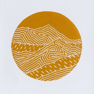 New Handmade Mountain Linocut Print Mount Aurum from Skippers Canyon Road, Queenstown New Zealand image 2