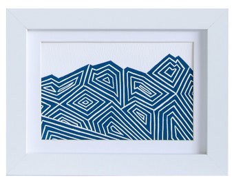 Mountain Linocut Print, Wall Art -  The Remarkables - Double Cone, Queenstown, New Zealand