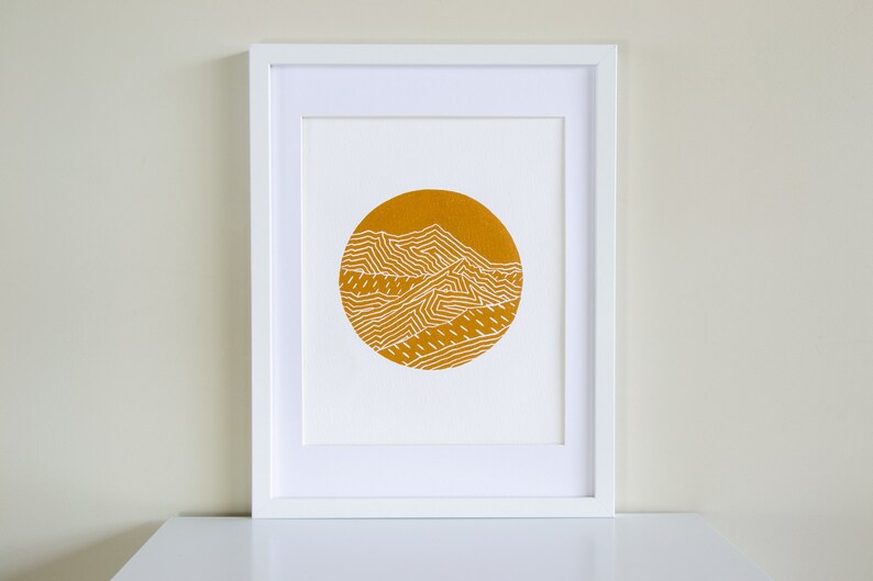 New Handmade Mountain Linocut Print Mount Aurum from Skippers Canyon Road, Queenstown New Zealand image 1