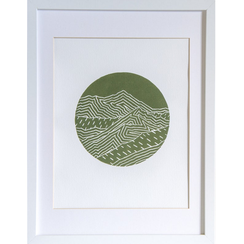 Mountain Linocut Print Wall Art, New Zealand Mount Aurum from Skippers Canyon Road, Queenstown image 3