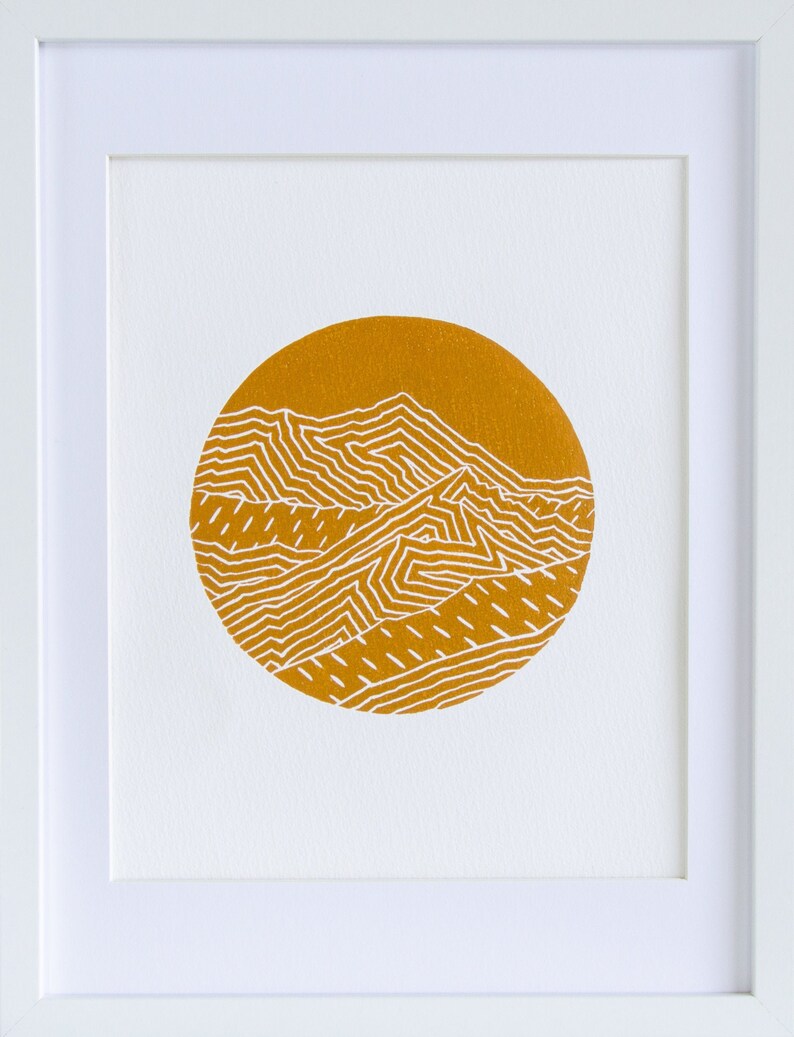New Handmade Mountain Linocut Print Mount Aurum from Skippers Canyon Road, Queenstown New Zealand image 2
