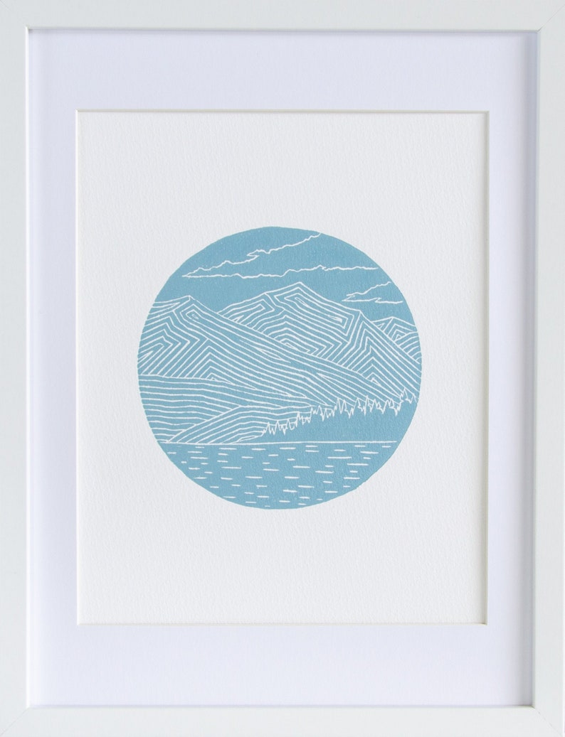 Mountain Linocut Print Wall Art New Zealand Lake Wanaka Etsy