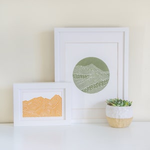 Mountain Linocut Print Wall Art, New Zealand Mount Aurum from Skippers Canyon Road, Queenstown image 2