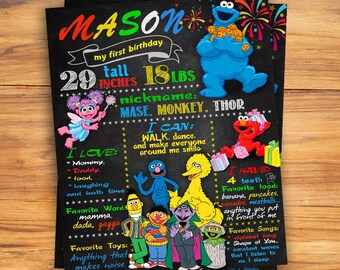 Sesame street Chalkboard Sign, Sesame street Chalkboard poster, Birthday Chalkboard Poster,Sesame street party,DIGITAL FILE Printable Poster