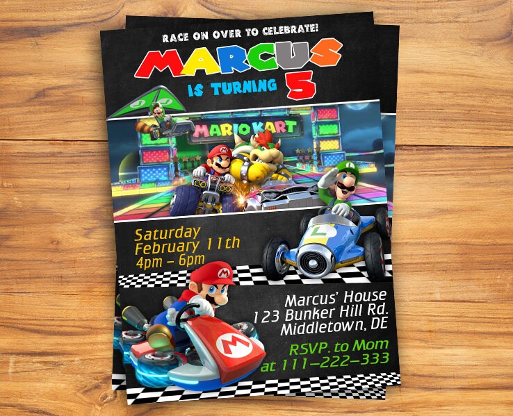Mario Kart Invitation Mario Kart Chalkboard Birthday Invite | Etsy