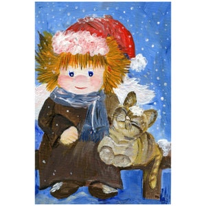 大特価！クリスマスポストカード3枚セット / 猫を連れた少年のカード / イラストポストカード / 3枚セット