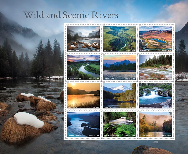 Wild and Scenic Rivers stamps nature stamps sheet of 12 stamps