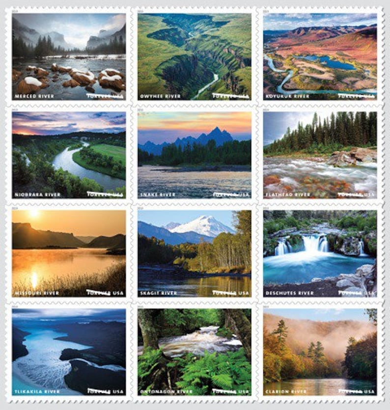 Wild and Scenic Rivers stamps nature stamps sheet of 12 stamps