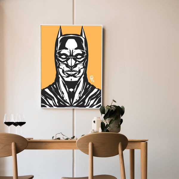 Affiche Portrait Fan Art inspiré de Batman, poster de l'homme chauve souris , gift, décoration, chambre, salon, bureau
