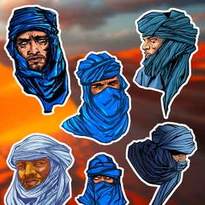 Adesivi impermeabili tema Touareg, tuareg, berbero, adesivi opachi, fatti a mano, arte digitale, disegni originali, regalo, regalo