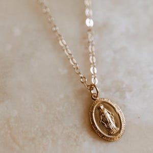Tiny Virgin Mary necklace, gold filled Mary necklace, Mary necklace, religious necklace, gold filled necklace, layering necklace