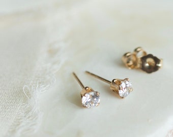 Dainty stud earrings, gold filled stud earrings, cubic zirconia posts, earlobe earrings, minimalist jewelry, gift for her, kids jewelry