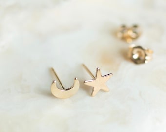 Gold filled moon and star earrings, stud earrings women, moon earrings, gift for her, star earrings, gold filled earrings, dainty earrings