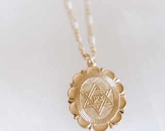 Star of David necklace, gold filled Star of David necklace, religious jewelry, gold filled necklace, jewish necklace, coin necklace, jewish
