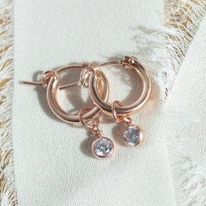 Rose gold cubic zirconia earrings, rose gold hoop earrings, cubic zirconia earrings dangle, rose gold earrings for women, gift for her
