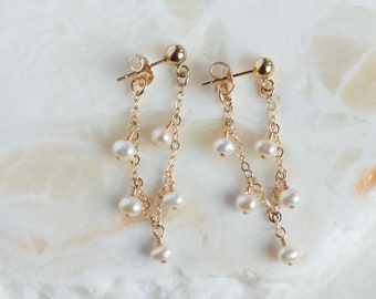 Pearl stud earrings, gold filled dangle earrings, pearl earrings drop, pearl jewelry, gift for her, wedding jewelry, bride earrings