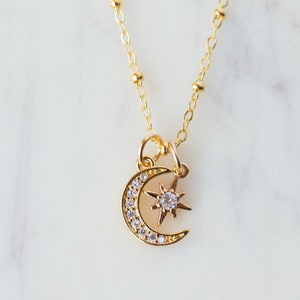 Moon and star necklace, dainty moon necklace for women, small star necklace, gifts for women, Christmas gifts, minimalist jewelry, celestial