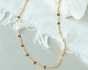 Gold filled sequin chain necklace, dainty layering necklace, everyday necklace, choker necklace, jewelry for her, gift for her, dainty chain