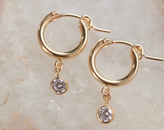 Gold filled cubic zirconia earrings, gold hoop earrings, cubic zirconia earrings dangle, gold filled earrings for women, gift for her
