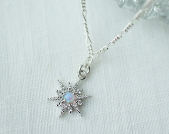 Silver star necklace, opal star necklace,  star necklace, celestial jewelry, gift for her, silver star necklace, layered necklaces, gifts